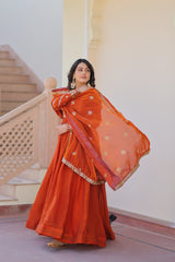 Orange Elegant Fendy Fabric Embroidered Gown with Dupatta Set