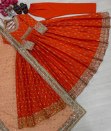 Orange Elegant Heavy Chinon Silk Embroidered Gown Set with Tassel Sleeves, Bottom & Butterfly Net Dupatta