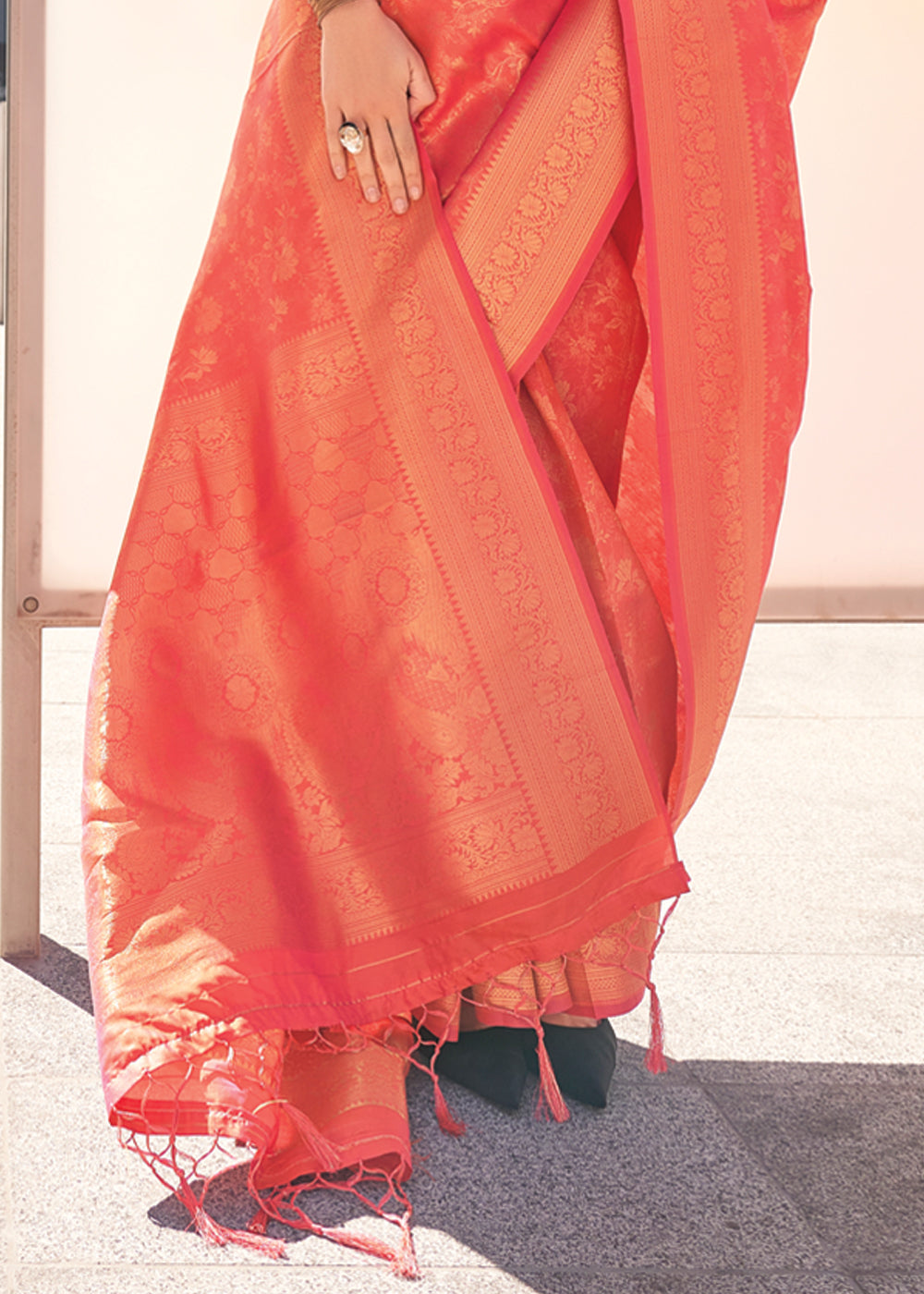Orange Elegant Soft Banarasi Blended Silk Saree