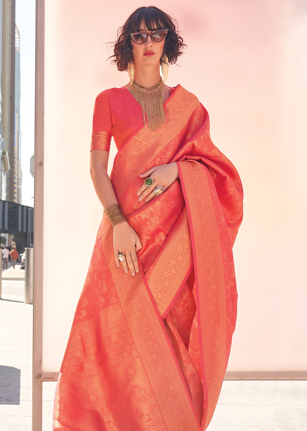 Orange Elegant Soft Banarasi Blended Silk Saree