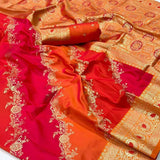 Orange Graceful Art Silk Printed Handloom Saree with Unstitched Blouse Piece