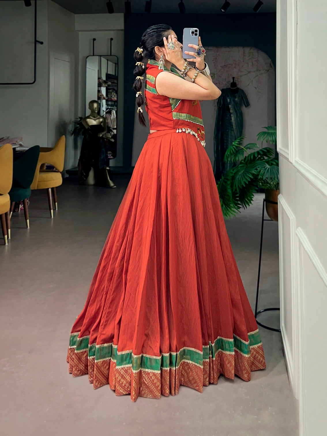 Orange Pure Chanderi Lehenga with Jacket