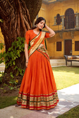 Orange Pure Chanderi Zari Weaving Lehenga Choli Set with Gotta Patti Detailing & Matching Dupatta – 4-Meter Flair Fully Stitched Ethnic Wear