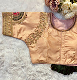 Orange Wedding Wear Blouse in Raspberry Silk with Exquisite Embroidery and Sequins