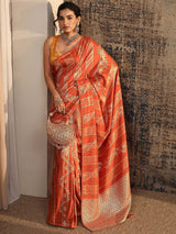 Libas Orange Woven Design Silk Blend Saree With Unstitched Blouse Piece