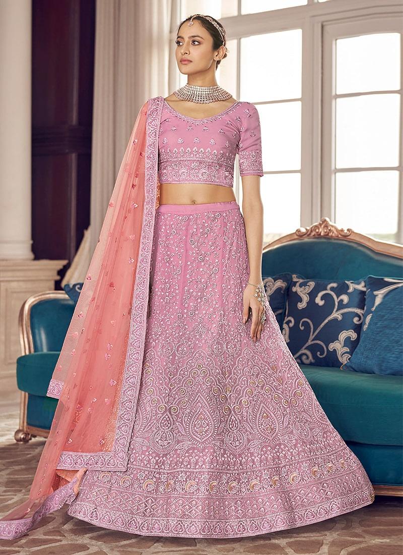 Organza Fabric Pink Color Weddingwear Kalidar Lehenga Choli