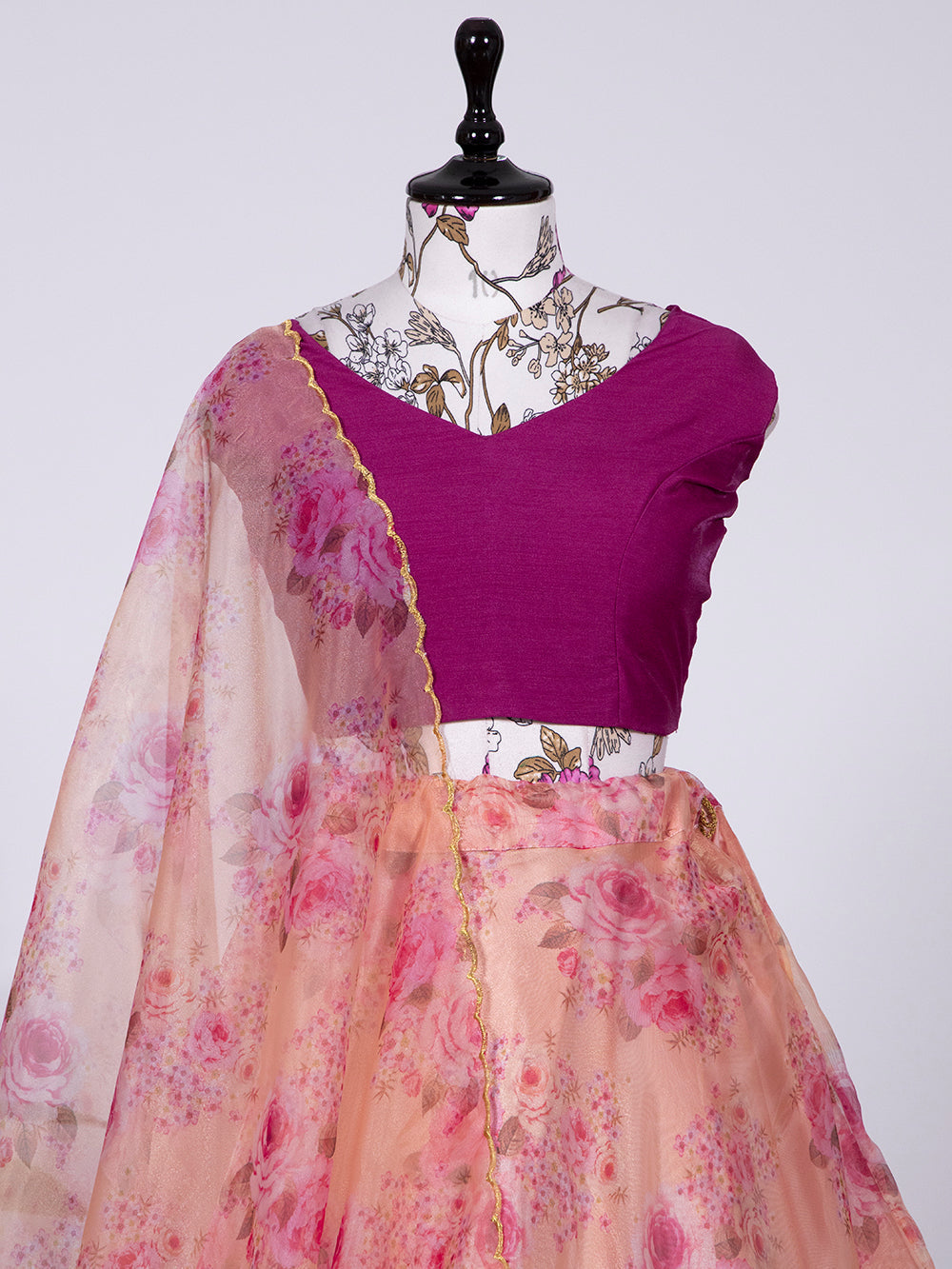 Peach Color Floral Printed Organza Lehenga Choli