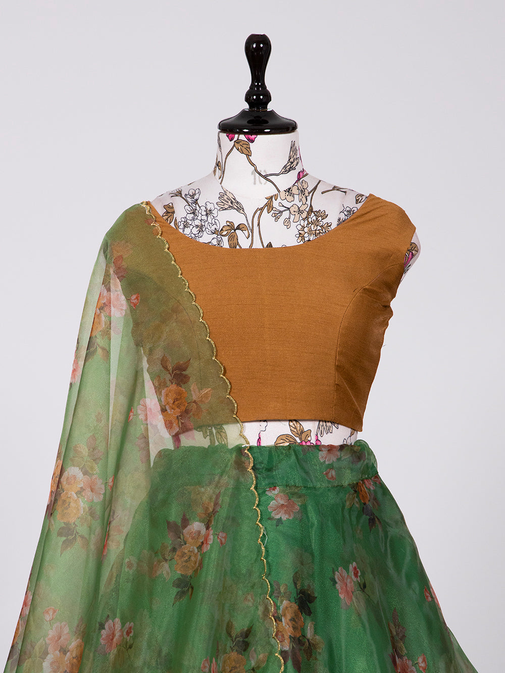 Green Color Digital Floral Print Organza Lehenga Choli