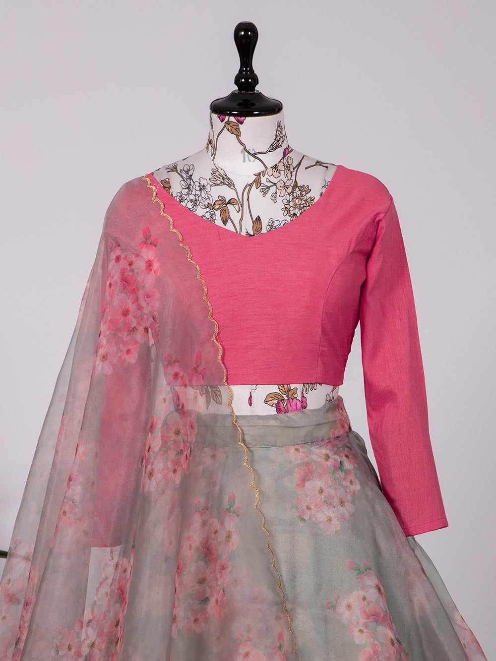 Pista Color Digital Floral Print Organza Lehenga Choli