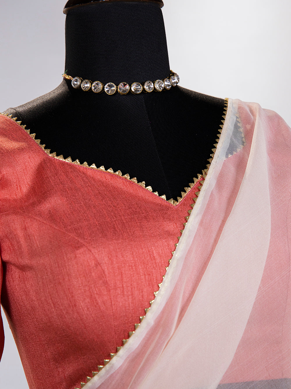 Cream Color Floral & Foil Printed Organza Saree