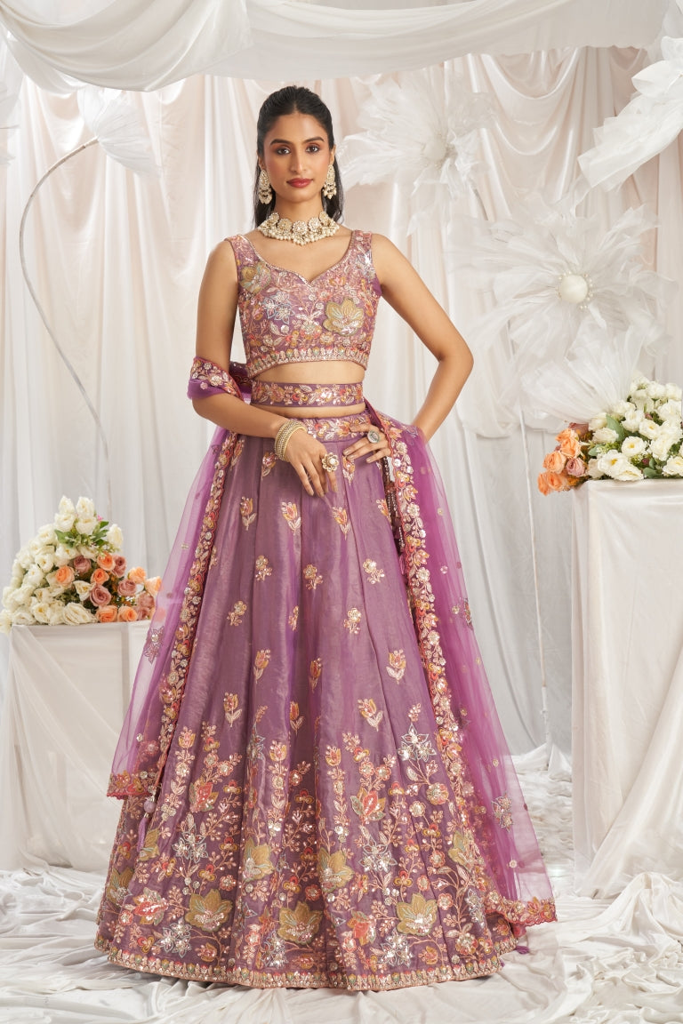 Organza Sequins Embroidered Semi-Stitched Lehenga Choli with Dupatta