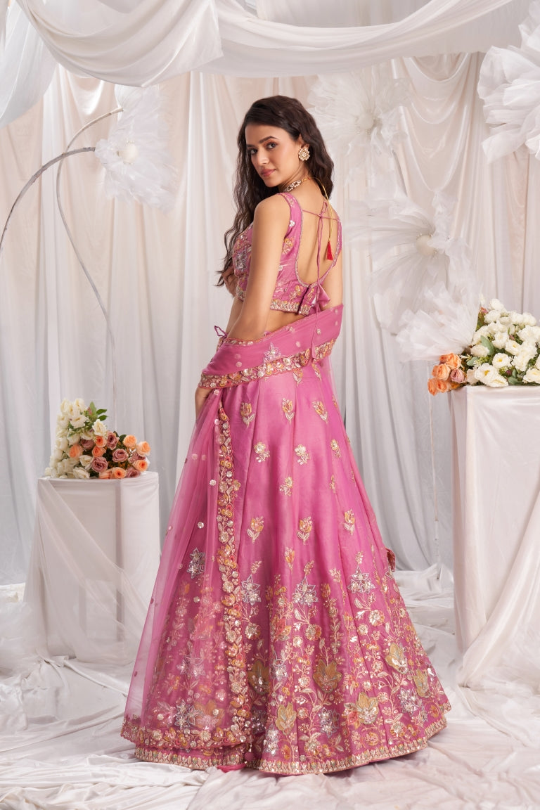 Organza Sequins Embroidered Semi-Stitched Lehenga Choli with Dupatta