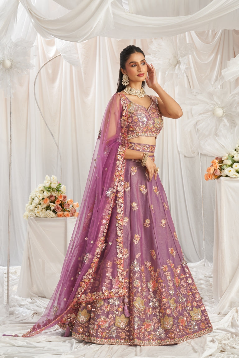 Organza Sequins Embroidered Semi-Stitched Lehenga Choli with Dupatta
