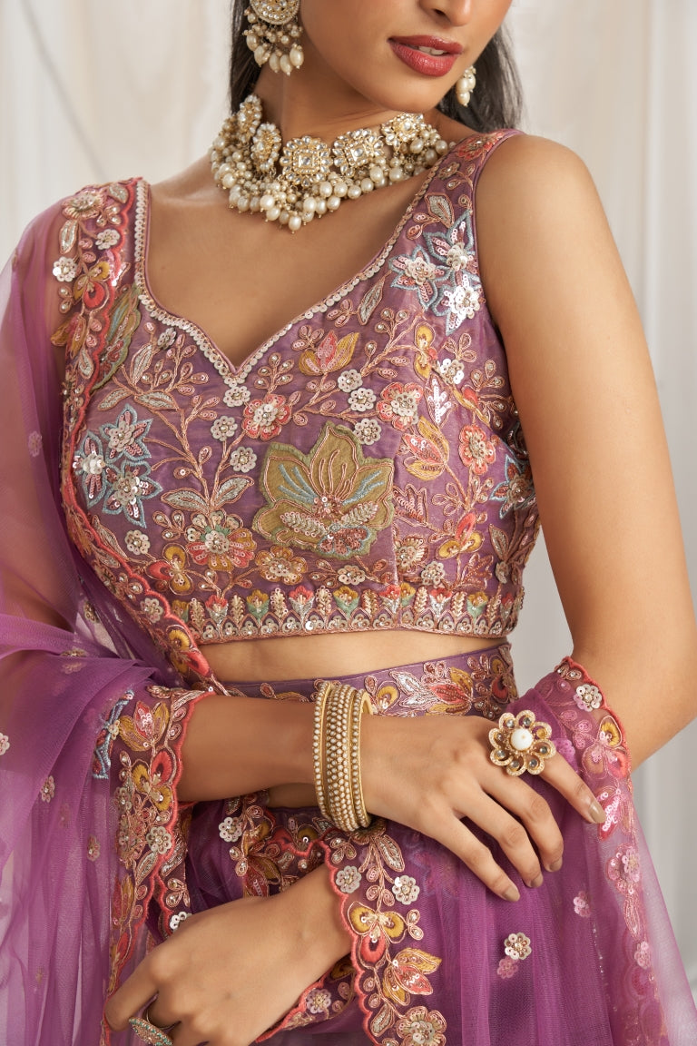 Organza Sequins Embroidered Semi-Stitched Lehenga Choli with Dupatta