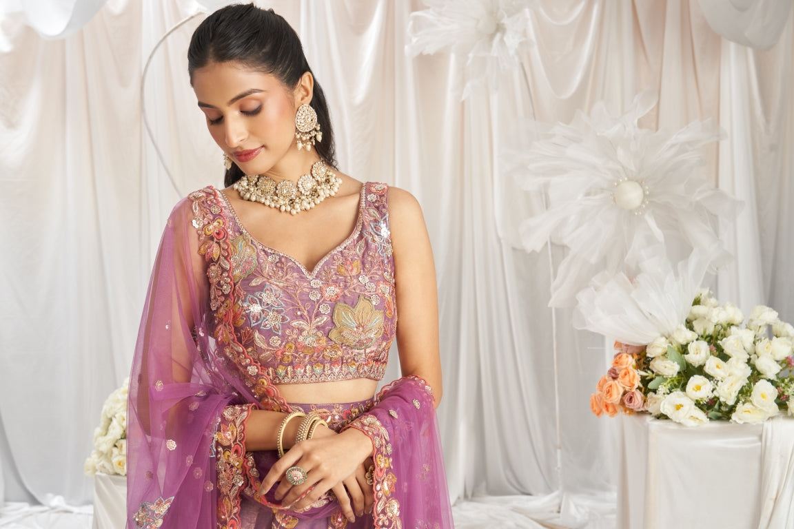 Organza Sequins Embroidered Semi-Stitched Lehenga Choli with Dupatta