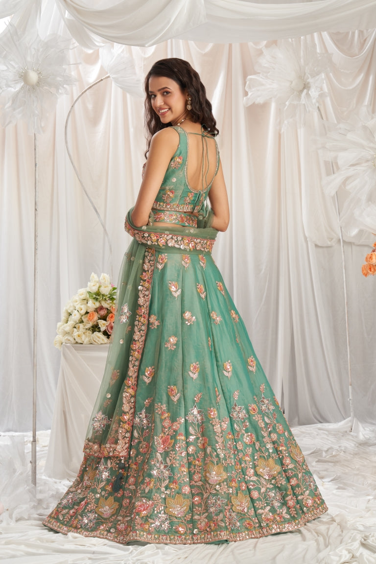 Organza Sequins Embroidered Semi-Stitched Lehenga Choli with Dupatta