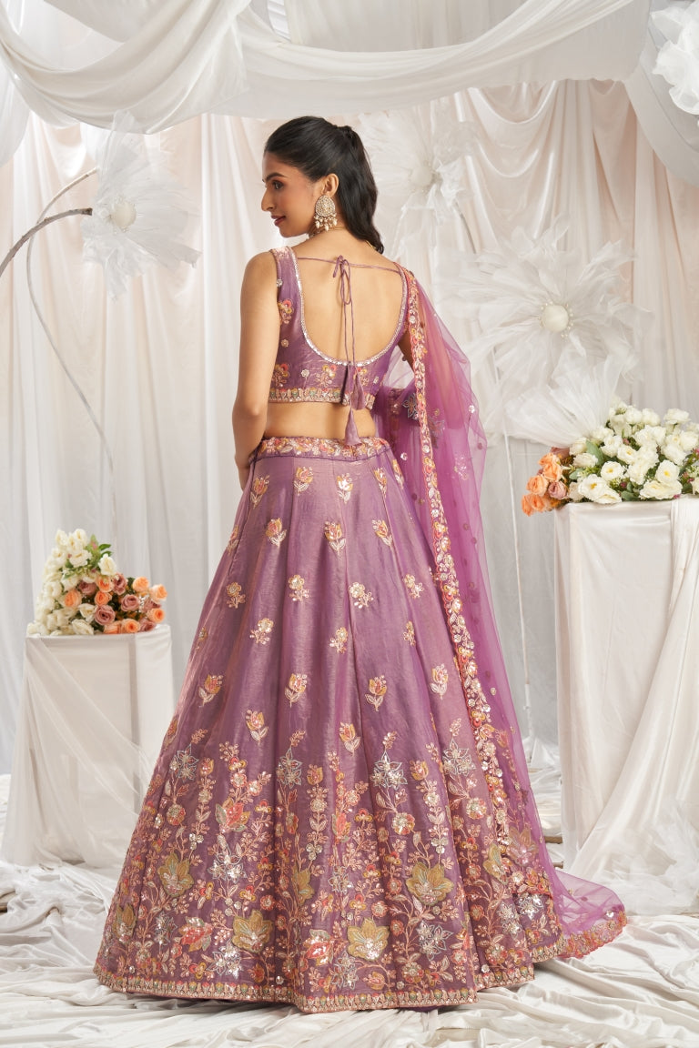 Organza Sequins Embroidered Semi-Stitched Lehenga Choli with Dupatta