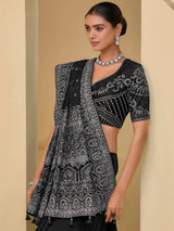 Outstanding Black Embroidered Organza Festival Wear Saree With Blouse