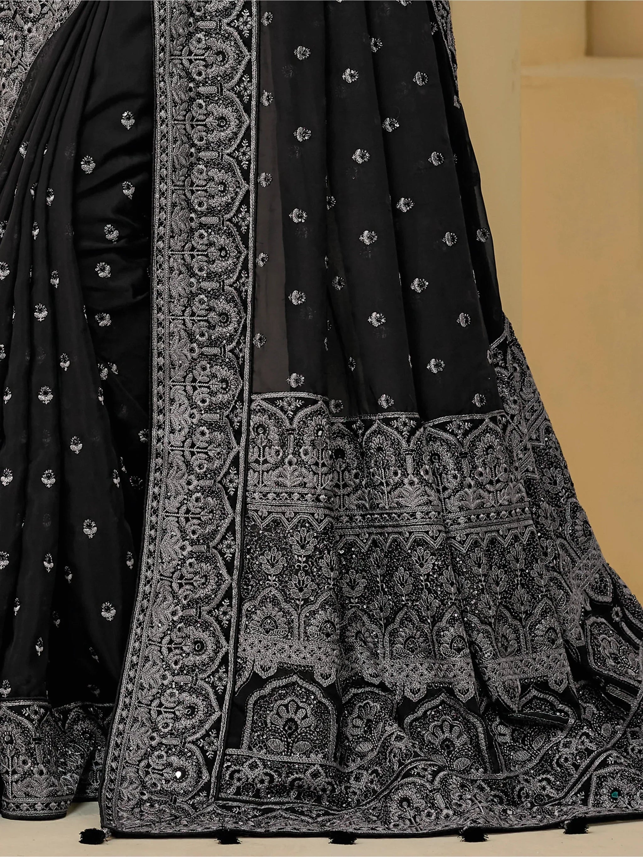 Outstanding Black Embroidered Organza Festival Wear Saree With Blouse