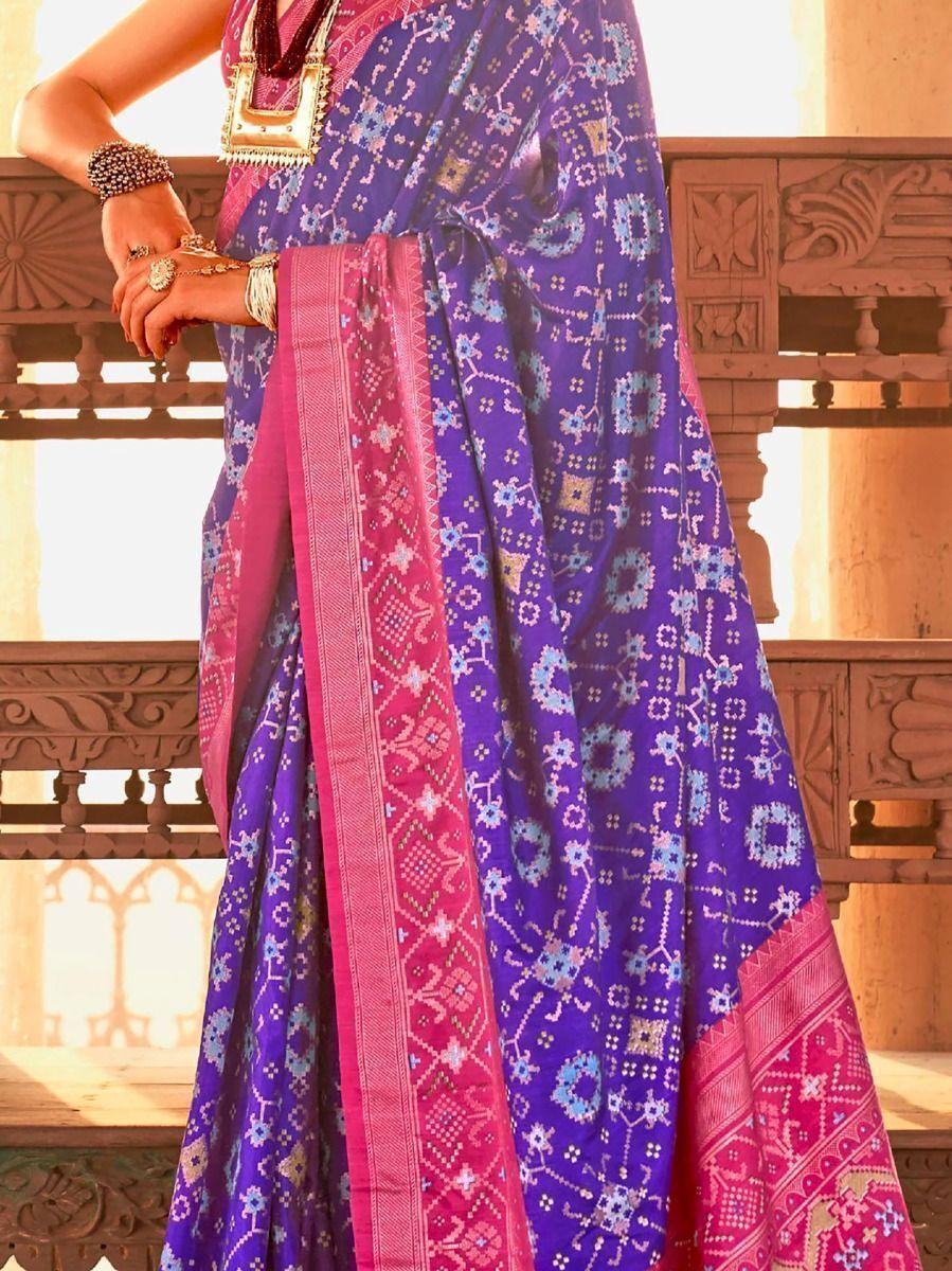 Outstanding Blue Printed Silk Festival Wear Saree With Blouse