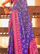 Outstanding Blue Printed Silk Festival Wear Saree With Blouse