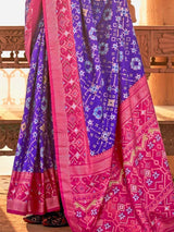 Outstanding Blue Printed Silk Festival Wear Saree With Blouse