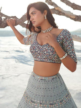 Outstanding Grey Sequins Georgette Lehenga Choli With Dupatta