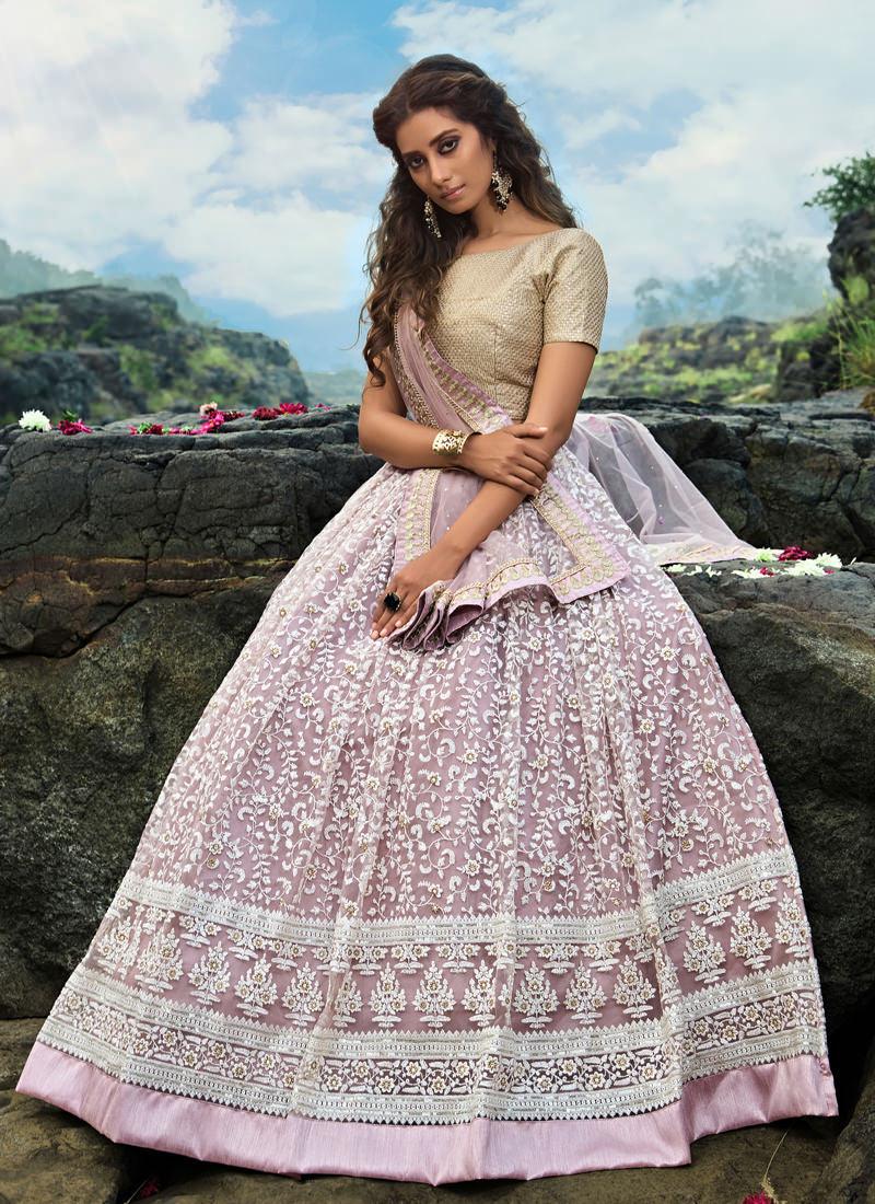 Outstanding Lavender Purple Soft Net Base Trendy Lehenga Choli