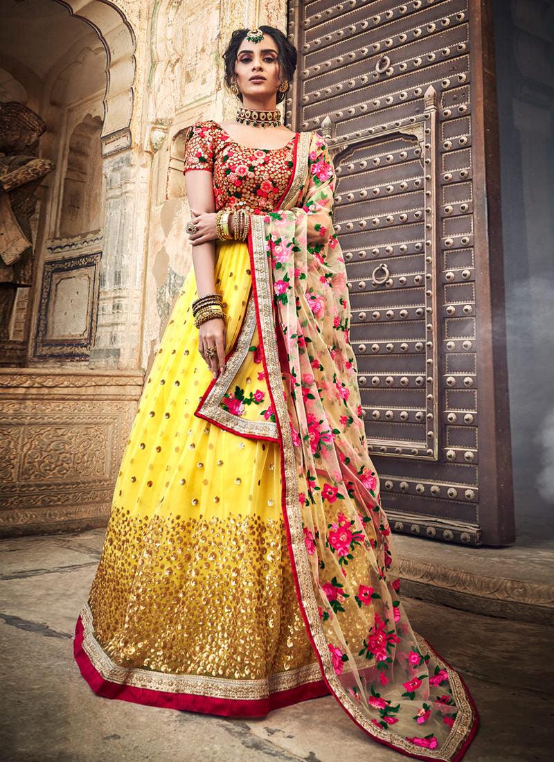 Outstanding Mustard Yellow Soft Net Sequin And Zari Work Lehenga Choli