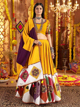 Outstanding Mustard Yellow Thread Work Cotton Navratri Special Lehenga Choli