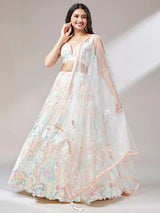 Outstanding Off-White Sequins Net Lehenga Choli With Dupatta