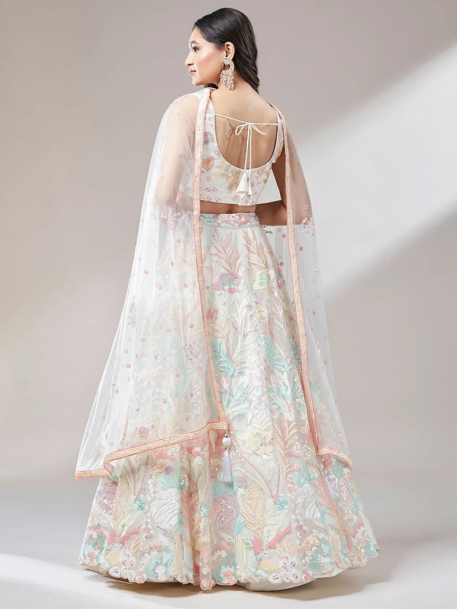 Outstanding Off-White Sequins Net Lehenga Choli With Dupatta