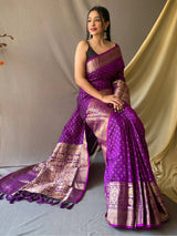Outstanding Purple Zari Woven Silk Wedding Wear Saree With Blouse