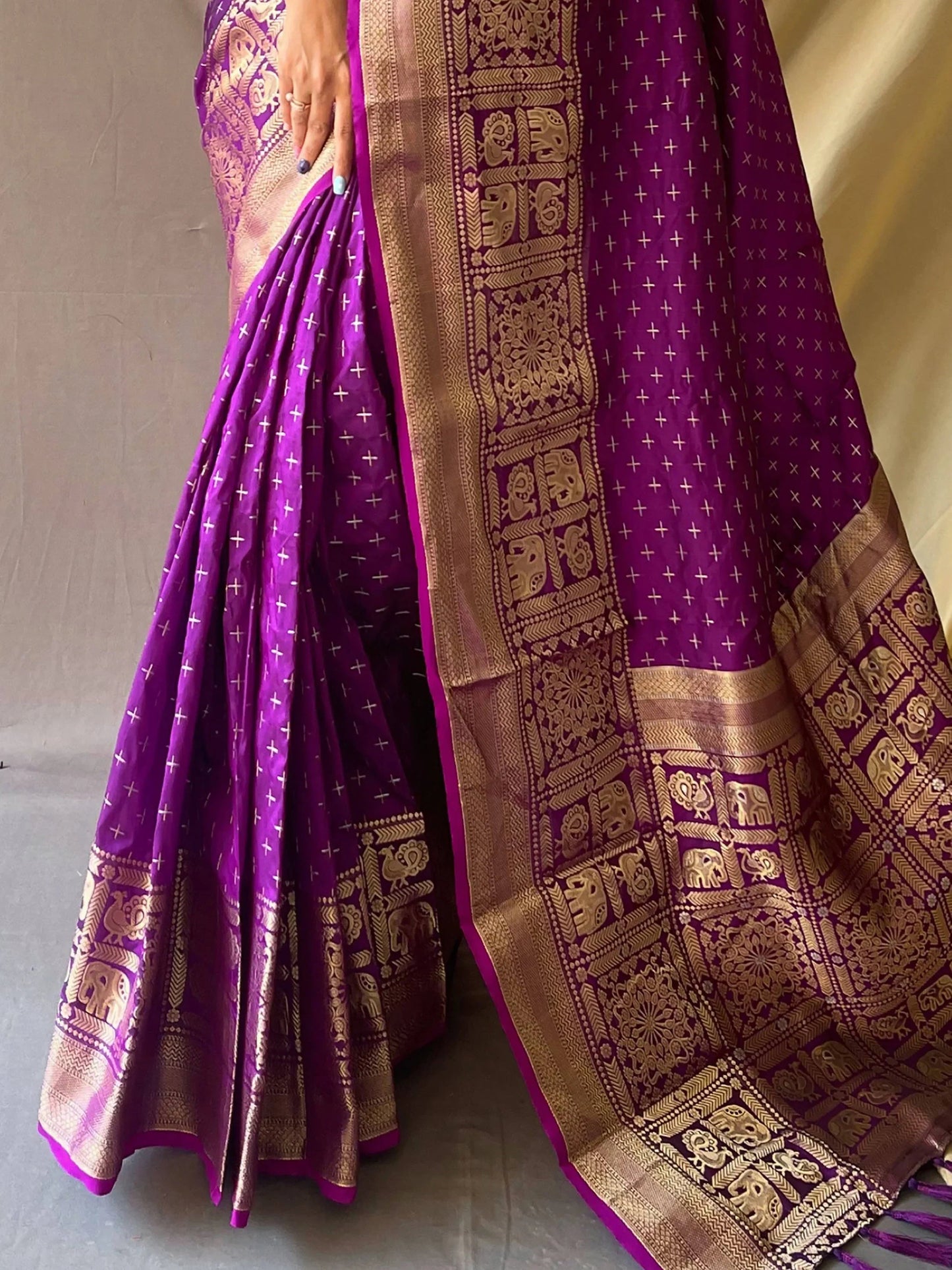 Outstanding Purple Zari Woven Silk Wedding Wear Saree With Blouse