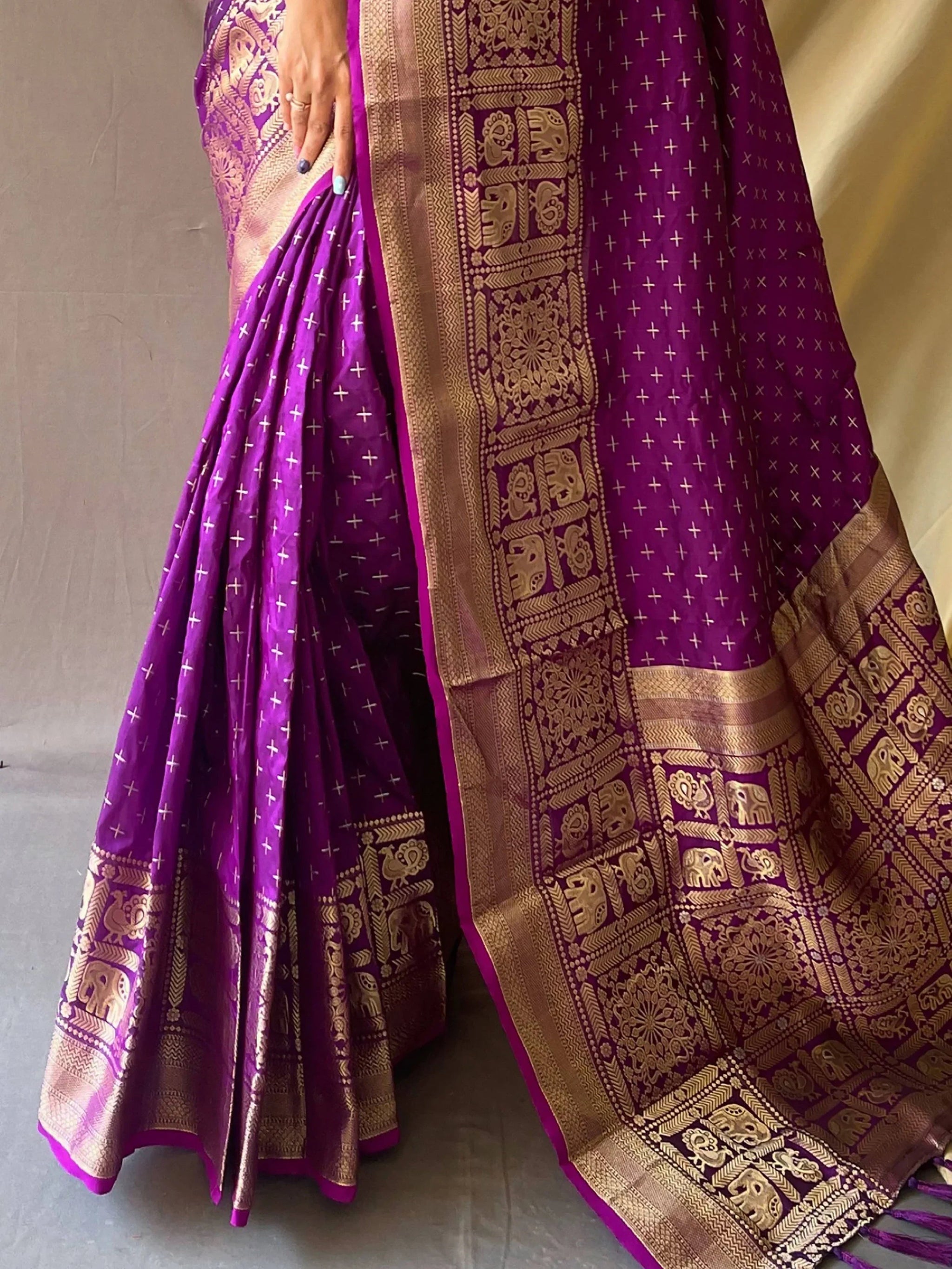 Outstanding Purple Zari Woven Silk Wedding Wear Saree With Blouse
