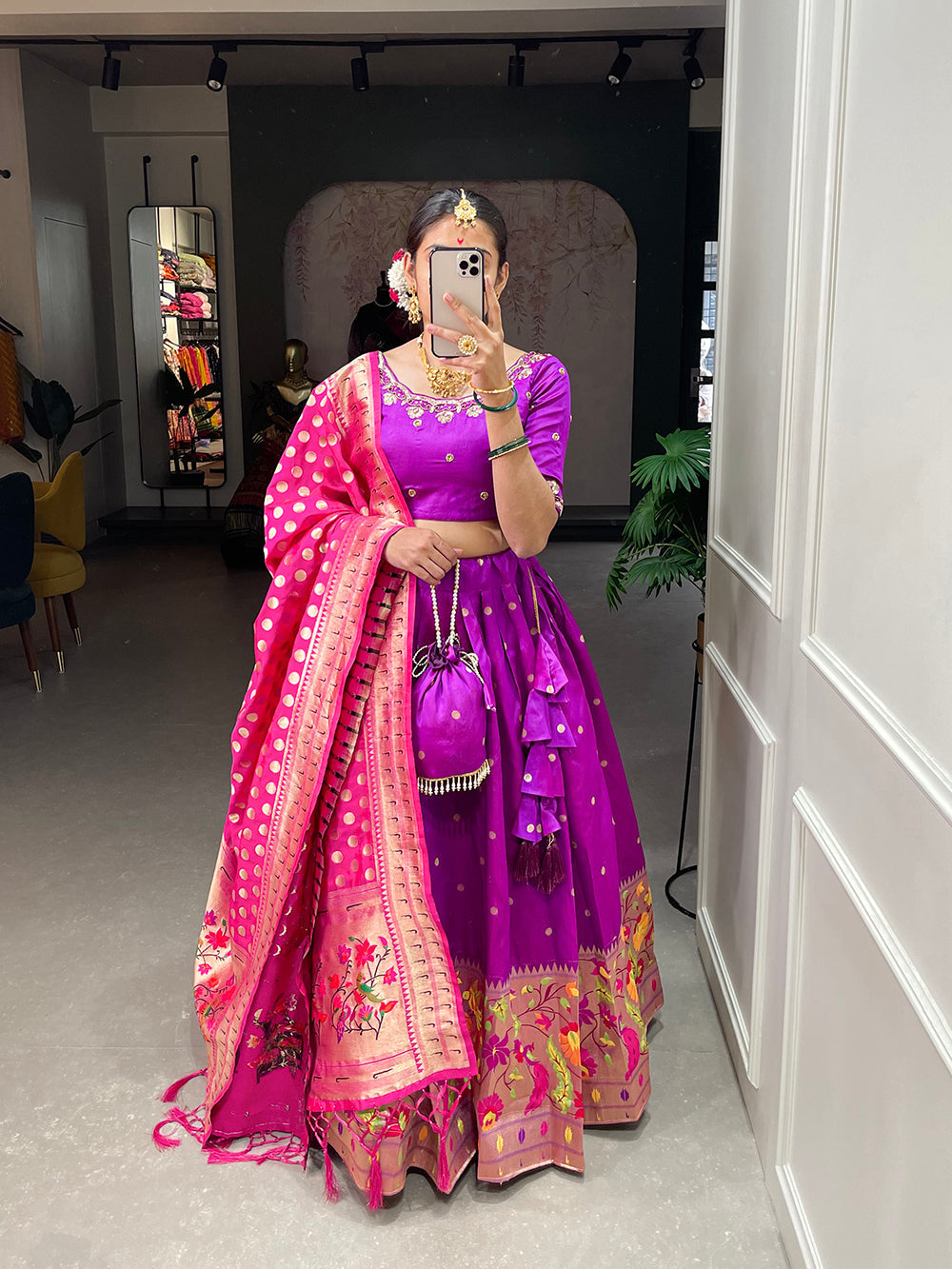 Purple Color Weaving Zari Work jacquard Paithani Silk Lehenga Choli
