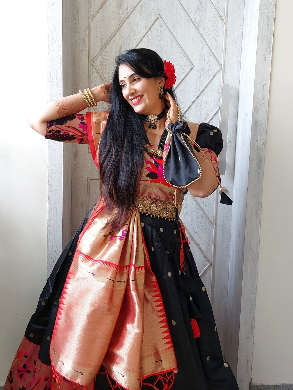 Black Color Weaving Zari Work Jacquard Paithani Lehenga Choli Set