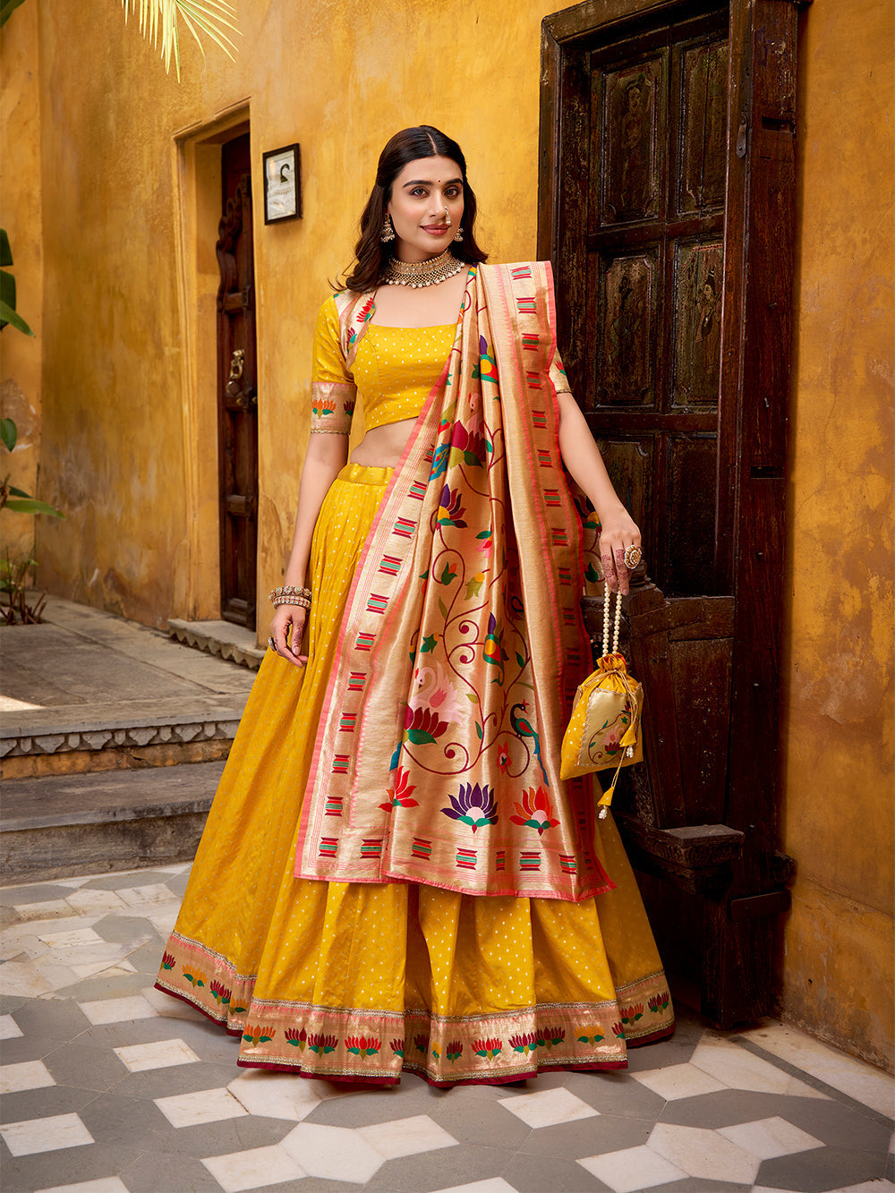 Mango paithani lehenga choli with zari weaving dupatta