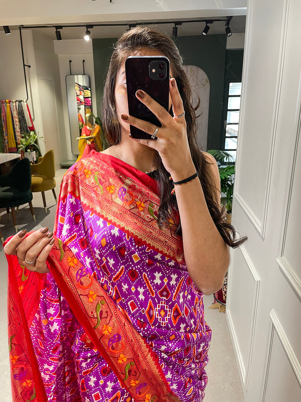 Purple Color Patola Paithani Printed with Foil Work Dola Silk Saree