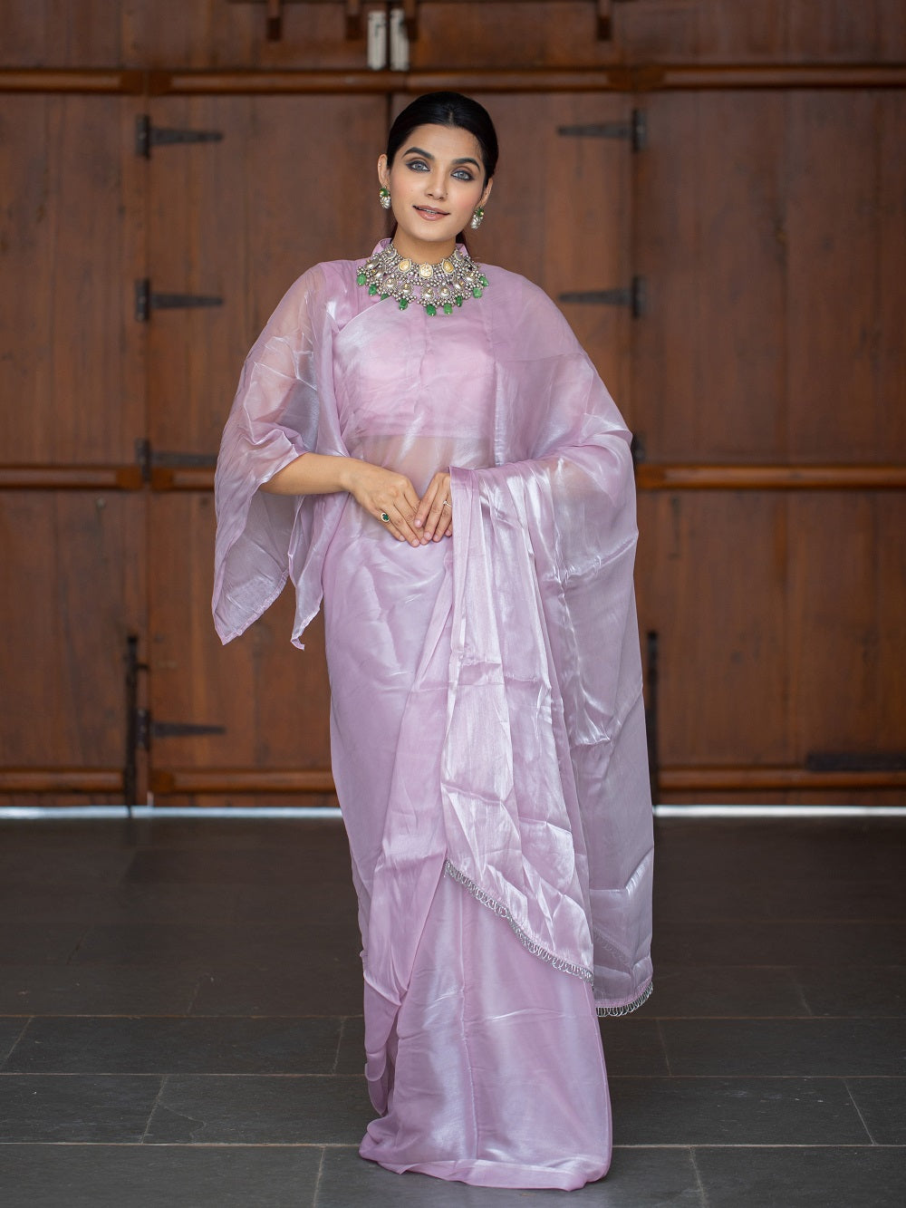 Light Pink Color Pallu Lace Border Jimi Silk Saree