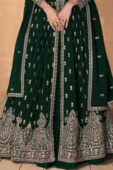 Palm Green Embroidered Faux Georgette Lehenga Set with Dupatta