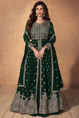 Palm Green Embroidered Faux Georgette Lehenga Set with Dupatta