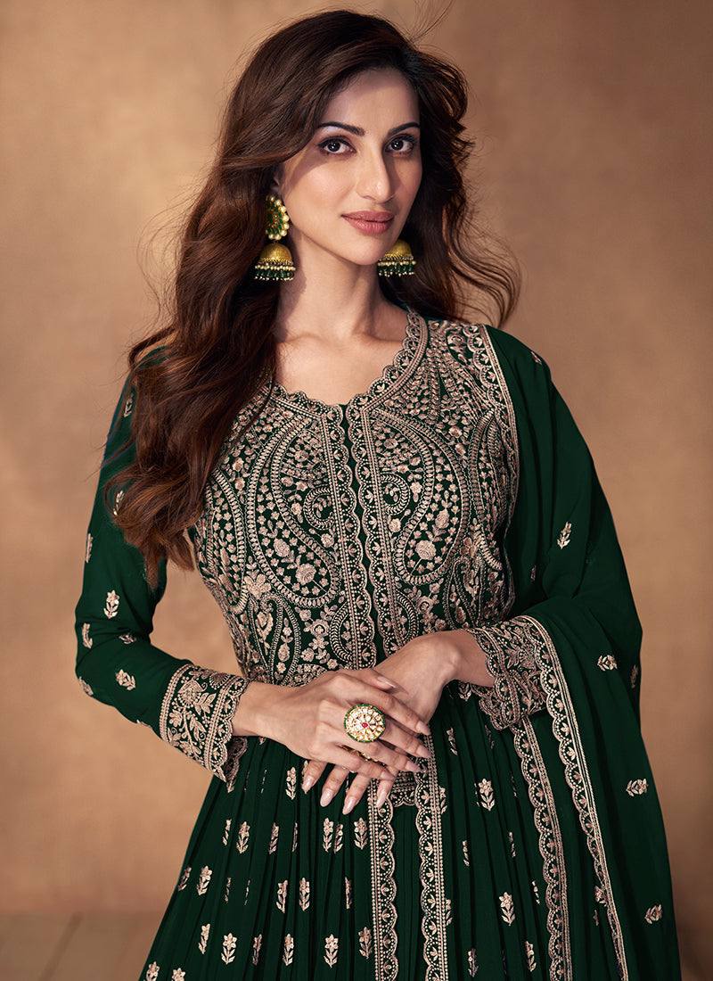 Palm Green Embroidered Faux Georgette Lehenga Set with Dupatta