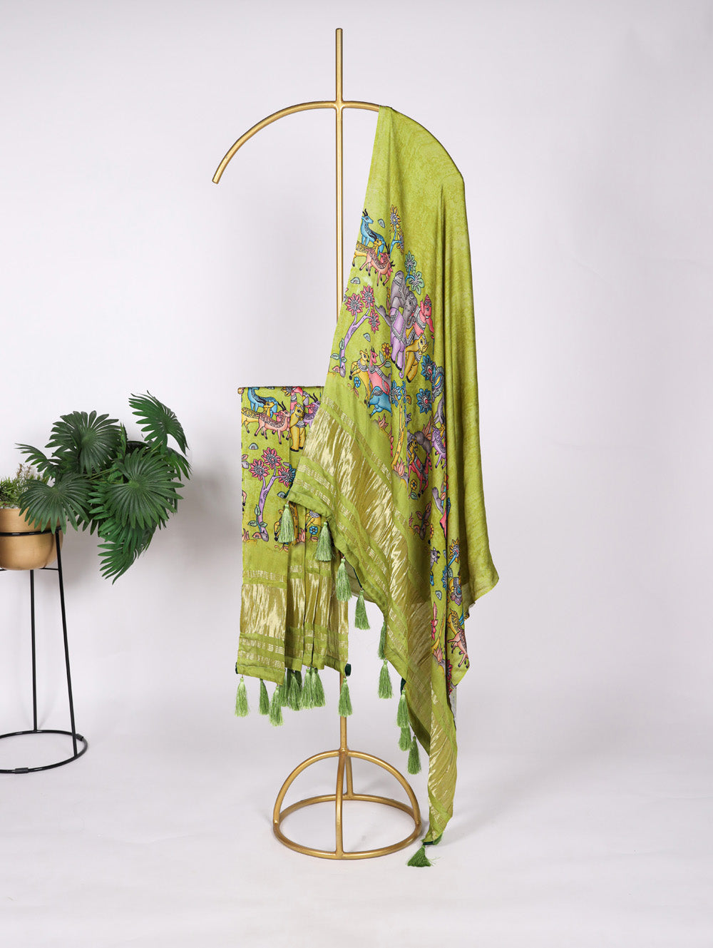 Parrot color digital print and lagadi patta gaji silk dupatta