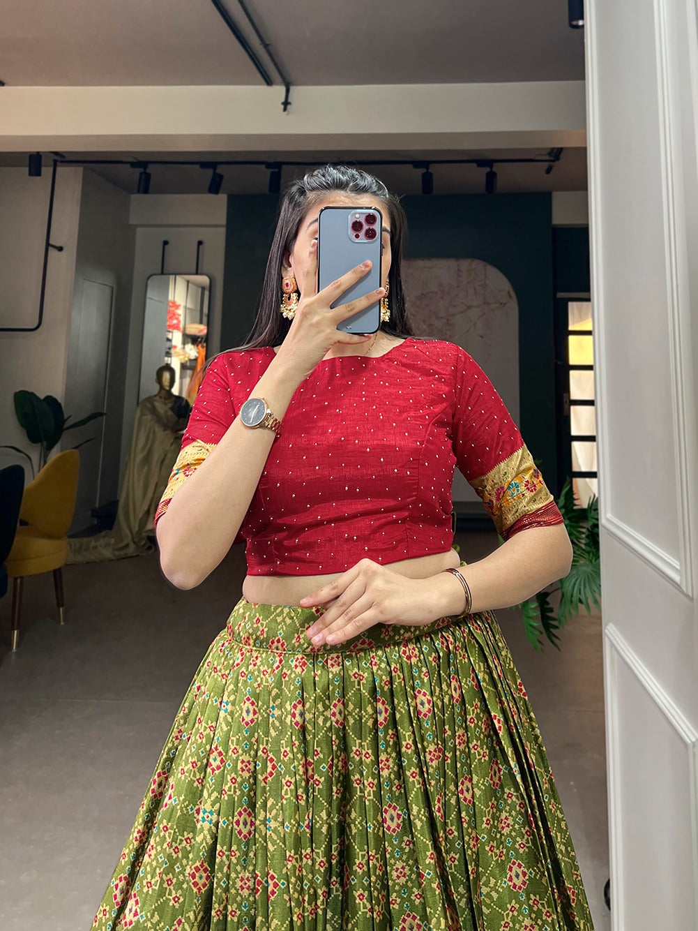 Parrot Green Color Ikkat Patola Co-ord Set Lehenga