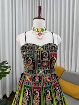 Parrot Green Elegant Bangalore Fabric Top with Thread & Sequin Work and Faux Georgette Lehenga Set