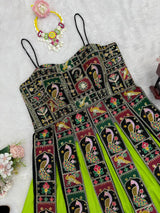 Parrot Green Elegant Bangalore Fabric Top with Thread & Sequin Work and Faux Georgette Lehenga Set
