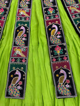 Parrot Green Elegant Bangalore Fabric Top with Thread & Sequin Work and Faux Georgette Lehenga Set