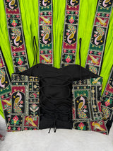 Parrot Green Elegant Bangalore Fabric Top with Thread & Sequin Work and Faux Georgette Lehenga Set