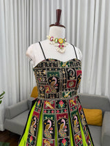 Parrot Green Elegant Bangalore Fabric Top with Thread & Sequin Work and Faux Georgette Lehenga Set